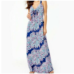 NWT Lilly Pulitzer Maui Miss Shell Blue Oyster Bay Sleeveless Maxi Dress 10